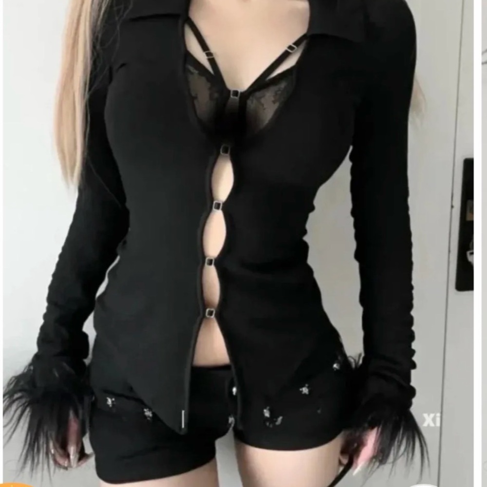 Elegant Black Feather-Trimmed Women's Top
